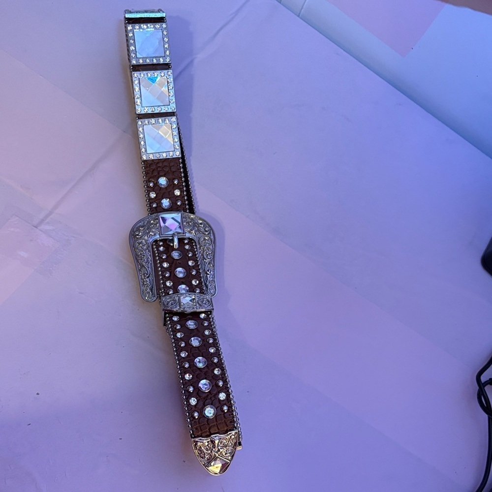 Brown and Silver Rhinestone Belt